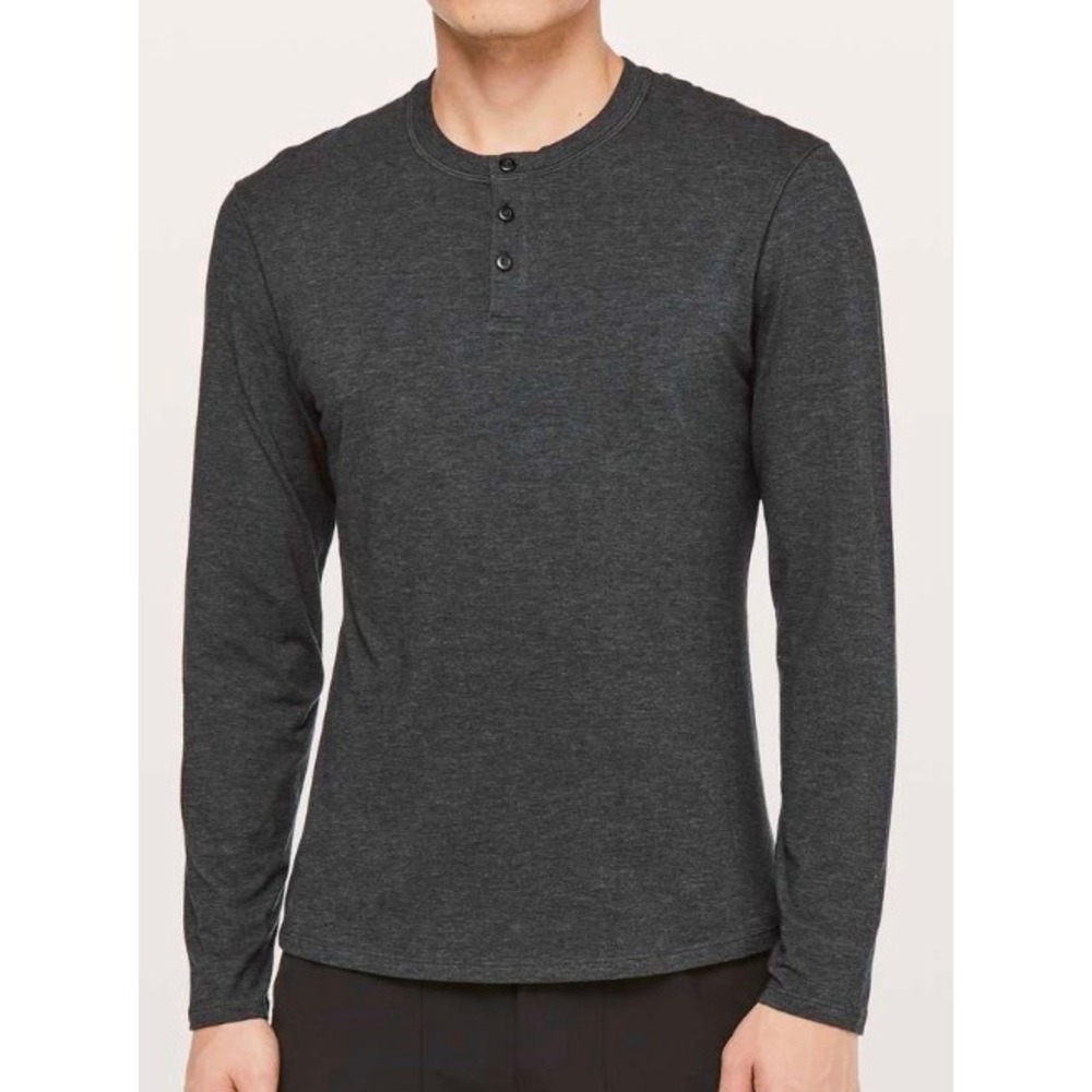 Lululemon 5 Year Basic Long Sleeve Henley Heathered Black SZ L (See Meas.)